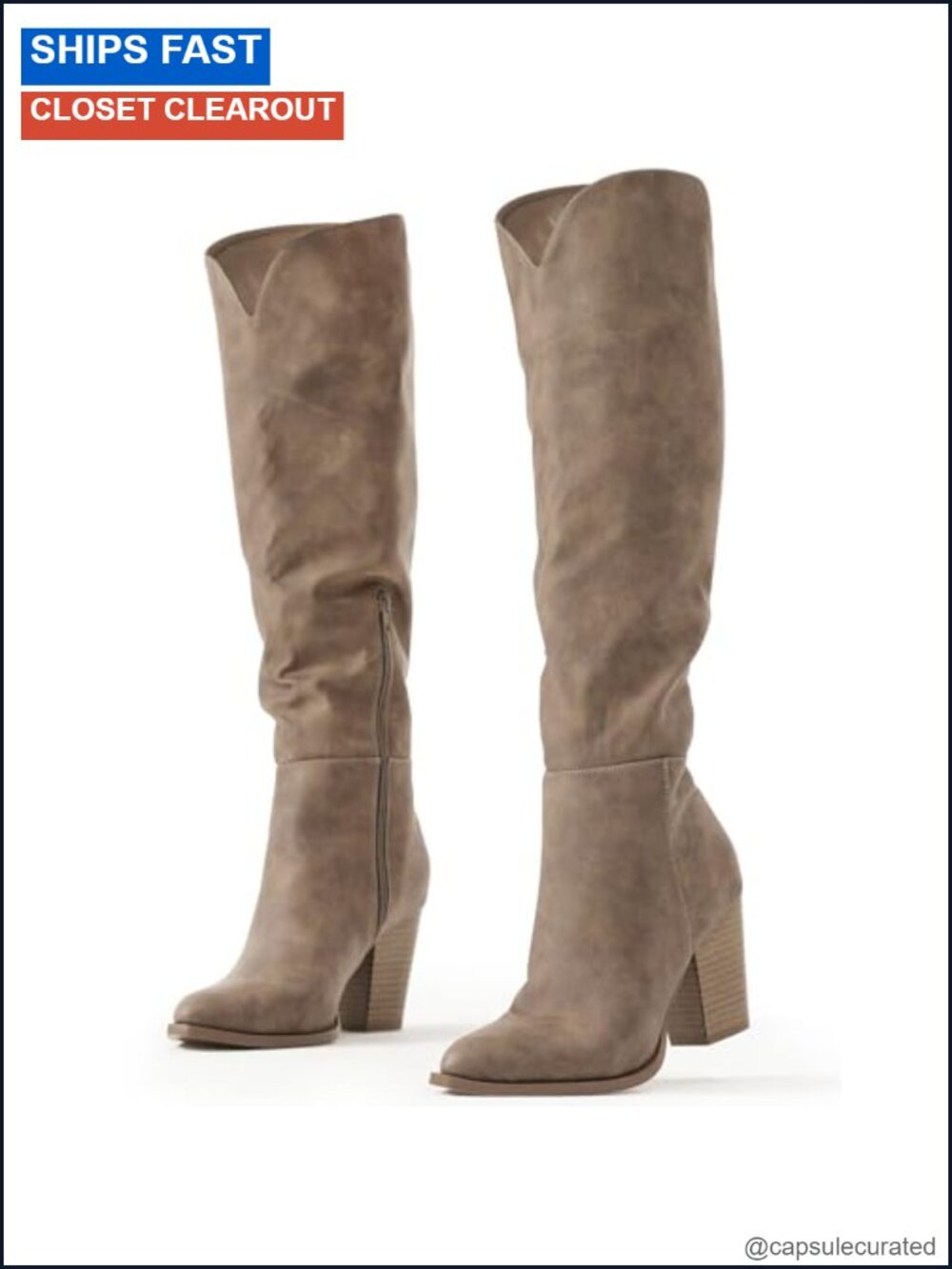 Women's Knee High Western Boots Pointed Toe 3.15in Heel Faux Leather Zip